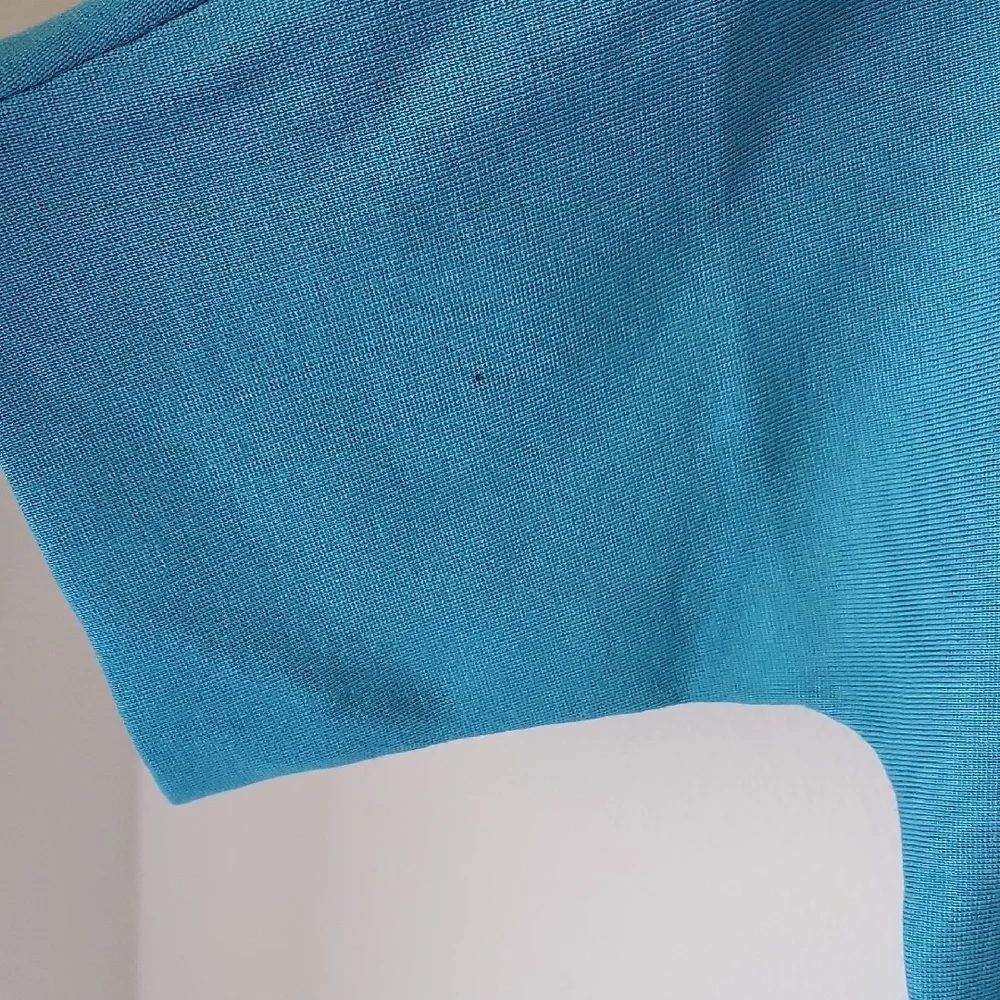 Chico's Teal Sweater Short Sleeve Mock Neck Wide Elbow Sleeves Sz L (2) Soft - Picture 16 of 16